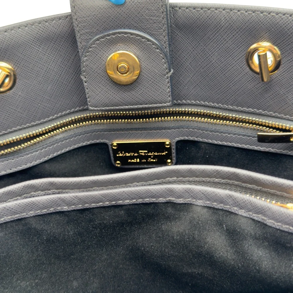 Salvatore Ferragamo Leather Chain Tote Bag Handbag Grey Gold - Picture 11 of 16